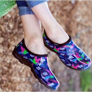 Sloggers Womens Rain and Garden Shoe, Pink Hummingbird Print, Size 9 Nwt
